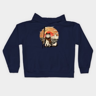 Ninja Cat Japanese Vintage Sunset Sword Kids Hoodie